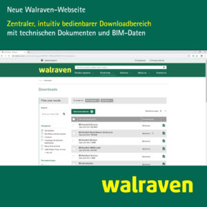 Darstellung der Download-Sektion von Technischen Produktdatenblättern, Broschüren, etc. auf der Walraven-Webseite