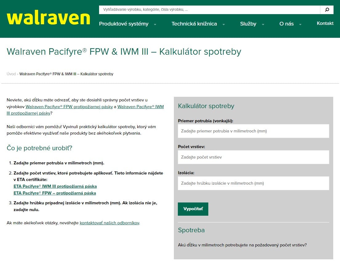 kalkulator spotreby Walraven Pacifyre FPW_IWMIII